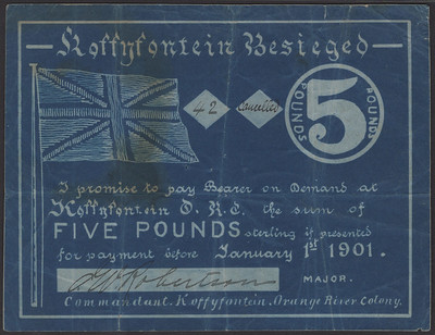 Lot 1032 - rare £5 issued in the town of Koffyfontein please credit Noonans 2