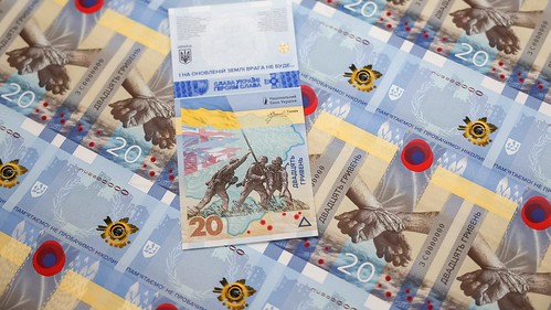 Ukraine War anniversary banknote collage