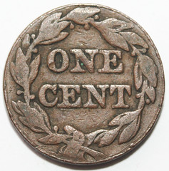Round cut-down Large Cent reverse