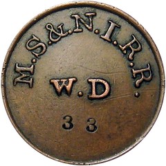 Michigan Southern and Northern Indiana Railroad cord wood token obverse