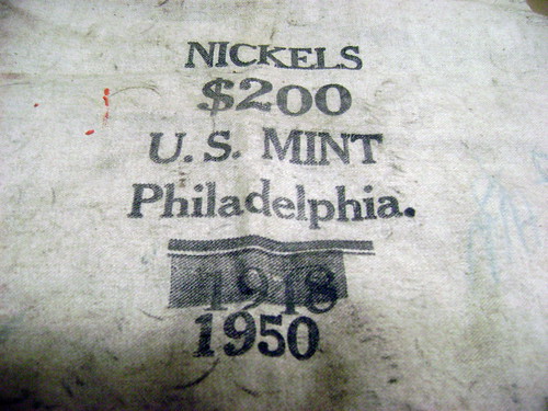 Philadelphia Mint bag overdated from 1918 to 1950 closeup