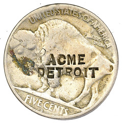 Counterstamped 1919-S Buffalo Nickel reverse