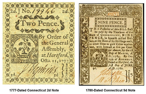 Colonial Connecticut notes denominated in pence