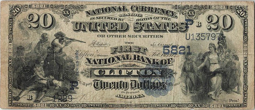 WBNA Sale US2 Lot 2041 $20 National Bank Note 1882 Cliton AZ State