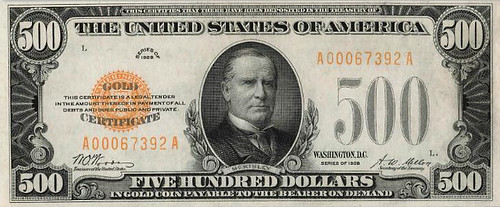 WBNA Sale US2 Lot 2183 $500 Gold Certificate 1929