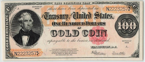 WBNA Sale US2 Lot 2105 $100 Gold Certificate 1922