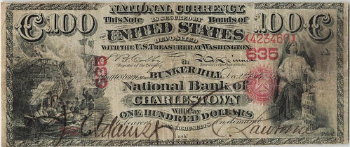 WBNA Sale US2 Lot 2060 $100 NAtional Bank Note Charlestown, MA front