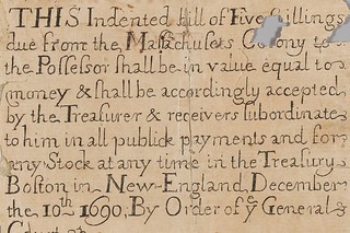 five-shilling Massachusetts Colony note detail
