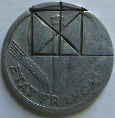 Defaced 1942 Vichy 1 franc reverse