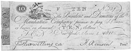 1811 Manhattan Company $10 note