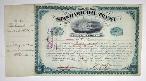 Lot 532. Standard Oil Trust, 1882, IC Stock Certificate with J.D. Rockefeller Signature