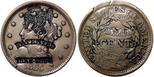 Star Lock Works Patented May 1854 counterstamped Large Cent