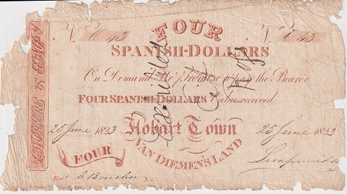 1823 Australian Promissory Note Four Spanish Dollars