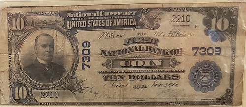 Coin Iowa large size $10 National Bank Note