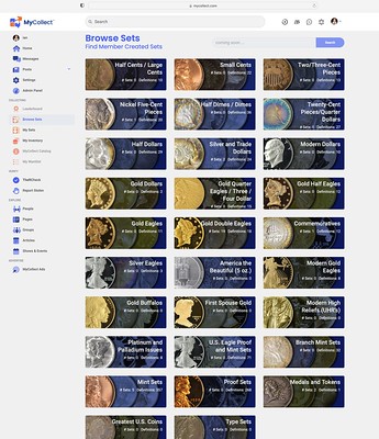 Some MyCollect coin set categories