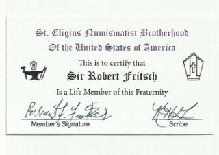 Bob Fritsch St. Eligius membership card