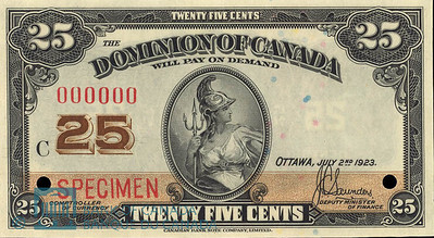 1923 Canada Fractional Note 25 cents face