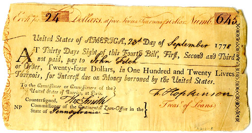 1778 United States Loan office Bill of Exchange