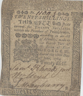 Pennsylvania Colonial note 20 shillings front