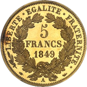 MDC 2023-10 French Collection Sale Lot 222 Proof of 5 francs Ceres in gold reverse