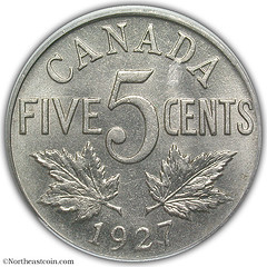 1927 Canadian Five Cent Piece reverse