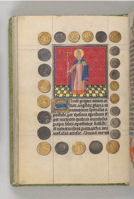 The Hours of Catherine of Cleves page with coins
