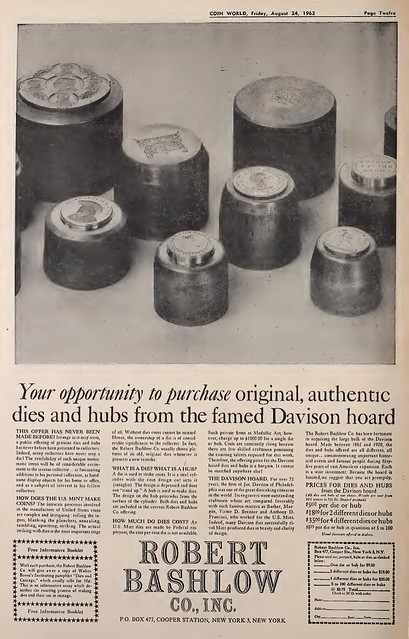 davison, joseph k - stamping dies for sale - coin world - aug 24 1962