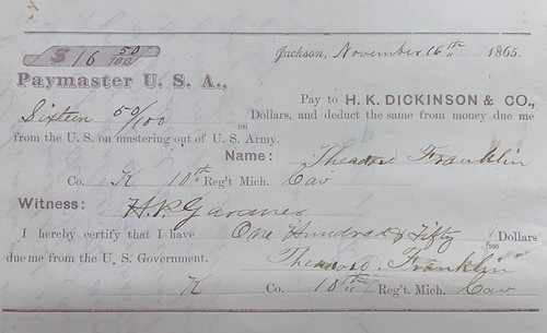 1865 U.S. Army paymaster ticket