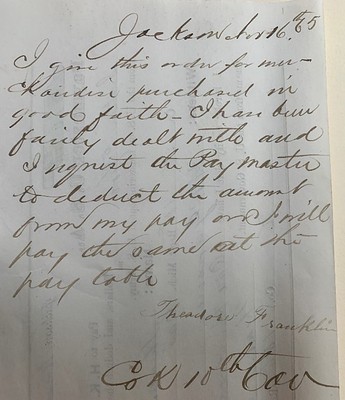 1865 U.S. Army paymaster ticket inscription