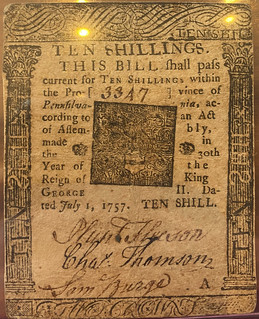 Pennsylvania ten shillings error note front