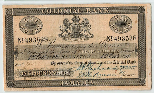 WBNA 2023-11-03 sale Lot 8363 Jamaica, 1898 Colonial Bank 1 Pound