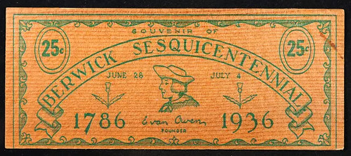 1936 Berwick PA Sesquicentennial Wooden Dime front