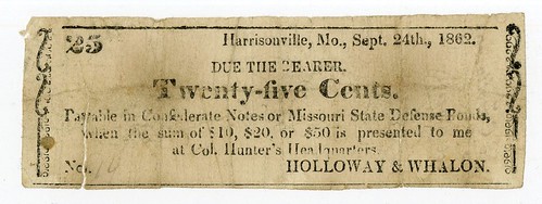 Harrisonville, Missouri Confederate Sutler Note