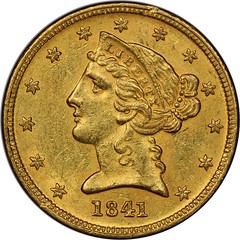 1841-D $5 gold obverse
