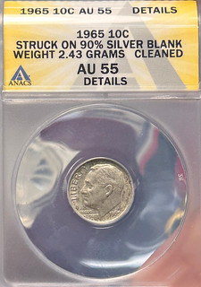 1965 silver Roosevelt dime obverse slab