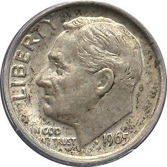1965 silver Roosevelt dime obverse