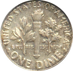 1965 silver Roosevelt dime reverse