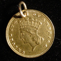 christmas 1884 Love token on type 3 $1 gold piece obverse