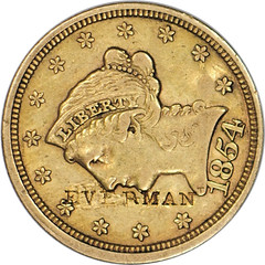 1854 Quarter Eagle Everman obv rotated