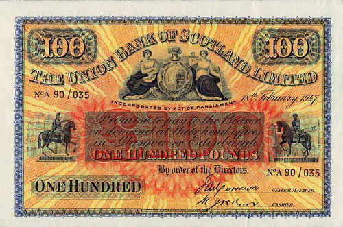 WBNA 53507-1 1947 Union Bank of Scotland 100 Pounds front