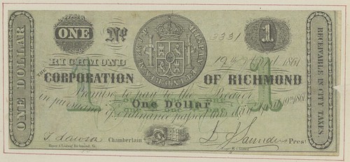 1861 Richmond, VA One Dollar scrip note
