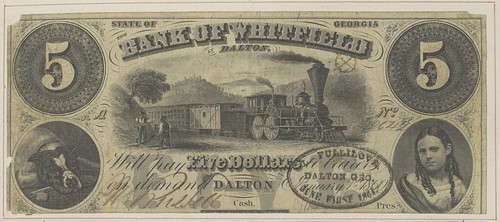 1860 Dalton, GABank of Whitfield 5 dollar note