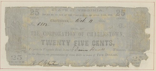 1861 Charlestown, VA 25 cents scrip note