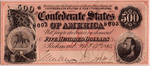 WBNA US Sale 5 Lot 5083 1864 Confederate States 500 Dollars