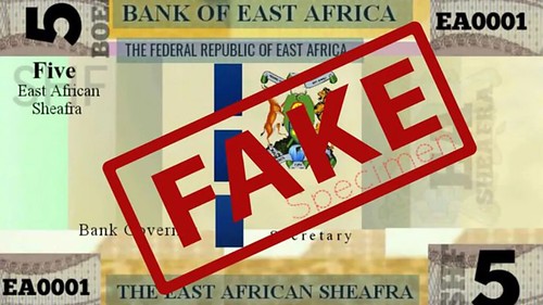 East African Five Sheafra hoax banknote