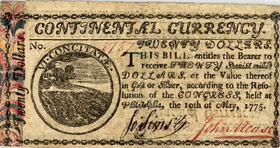 Continental Currency $20 with marbling