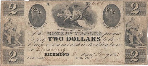 Bank of Virginia Two Dollars 1862