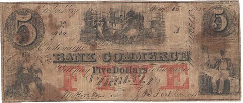 Bank of Commerce Fredericksburg VA Five Dollars 1855