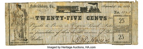 Hart, Hayes Co Fredericksburg VA Twenty-Five Cents 1861