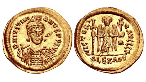 Justinian I Gold Solidus Alexandria mint